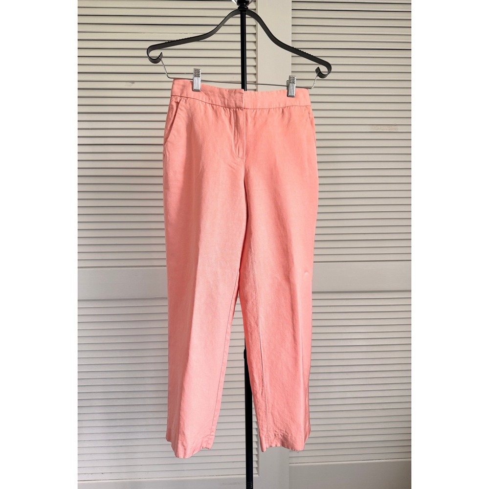 Massimo Dutti Coral Pink Linen Viscose Blend Trousers Size 2 Ankle Pants